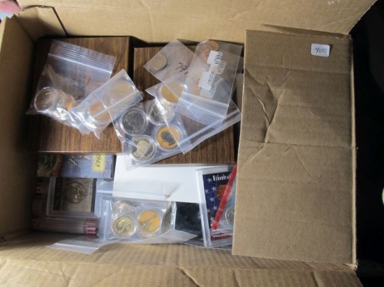 LARGE BOX OF MISC. COINS, MEDALS, MISC.