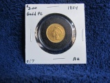 1854 $3. GOLD PIECE AU