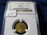 1911 $2.50 INDIAN HEAD GOLD PIECE NGC MS61