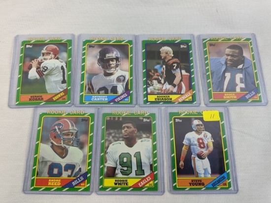 1986 Topps rookie lot: Young, White, Reed, Smith, Carter, Esison, Kosar