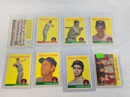 1958 Topps Indian lot: Team card plus cards # 22, 55, 79, 102, 233, 386, 462 (team card has gum on b