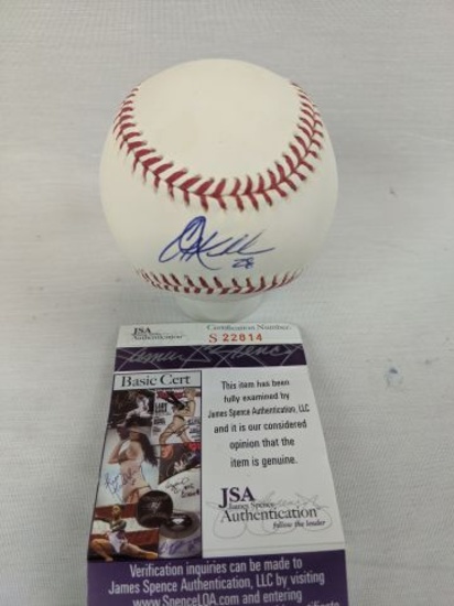 Corey Kluber signed MLB ball with blue ink on the sweet spot, JSA