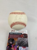 Nolan Ryan signed MLB baseball, Signed on sweet spot with black ink, JSA