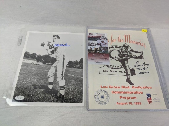 Lou Groza and Otto Graham signed photo and program, JSA
