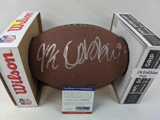 JK Dobbins signed NFL football, PSA/DNA