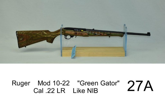 Ruger    Mod 10-22    "Green Gator"    Cal .22 LR    SN: 0011-65892    Condition: Like NIB