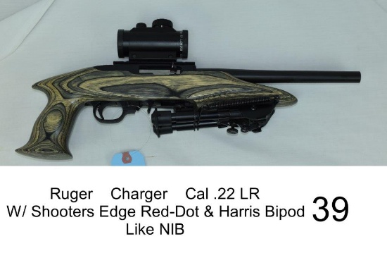 Ruger    Charger    Cal .22 LR    SN: 49045918    W/ Shooters Edge Red-Dot & Harris Bipod    Conditi