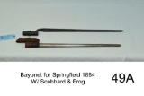 Bayonet for Springfield 1884    W/ Scabbard & Frog    