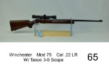 Winchester    Mod 75    Cal .22 LR    SN: 17290    W/ Tasco 3-9 Scope    Condition: 70%