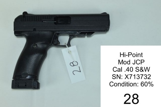 Hi-Point    Mod JCP    Cal .40 S&W    SN: X713732    Condition: 60%