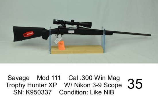 Savage    Mod 111    Cal .300 Win Mag    Trophy Hunter XP    W/ Nikon 3-9 Scope    SN: K950337    Co