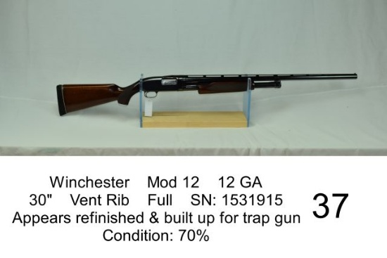 Winchester    Mod 12    12 GA    30"    Vent Rib    Full    SN: 1531915    Appears refinished & buil