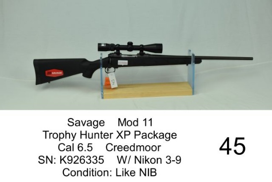 Savage    Mod 11    Trophy Hunter XP Package    Cal 6.5    Creedmoor    SN: K926335    W/ Nikon 3-9