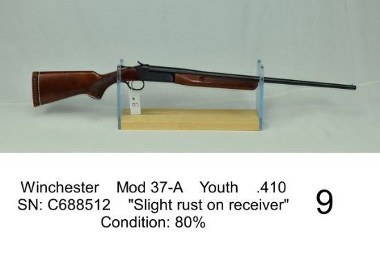 Winchester    Mod 37-A    Youth    .410    SN: C688512    "Slight rust on receiver"    Condition: 80