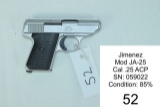 Jimenez    Mod JA-25    Cal .25 ACP    SN: 059022    Condition: 85%