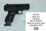 Hi-Point    Mod C-9    Cal 9mm    SN: P1784310    