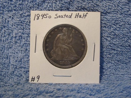 1845O SEATED HALF (OBV. SCRATCHES) XF