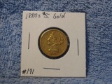 1880S $5. LIBERTY HEAD GOLD PIECE AU