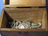 300 U.S. SILVER DIMES IN OLD WOODEN BOX