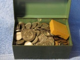 TIN W/MISC. U.S. COINS INCL. ROLL OF STEEL PENNIES