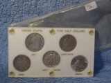 U.S. HALF DOLLAR TYPE SET 5-DIFFERENT F-UNC