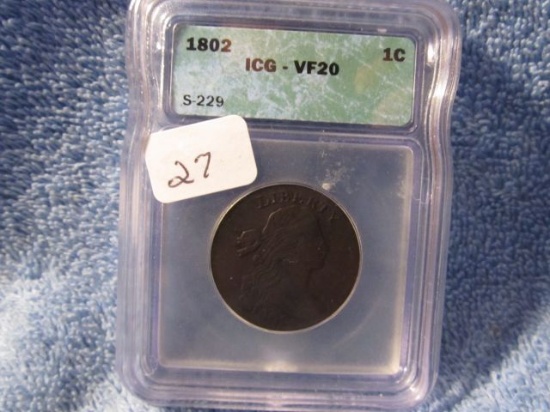 1802 LARGE CENT IN ICG VF20 HOLDER