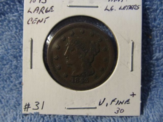 1843 LARGE CENT VF