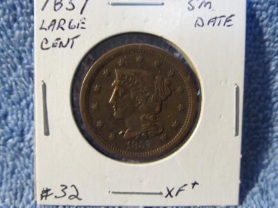 1857 SMALL DATE LARGE CENT XF+