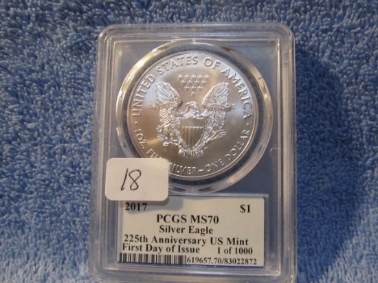 2017 SILVER EAGLE PCGS MS70 FIRST DAY OF ISSUE EDMUND C. MOY SIGNATURE