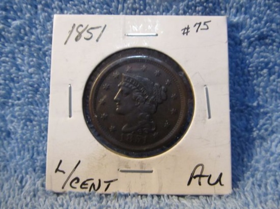 1851 LARGE CENT AU+