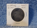 1860'S SEATED HALF WEDDING TOKEN RARE