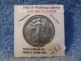 1942D WALKING LIBERTY HALF AU+