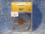 1945D LINCOLN CENT ANACS MS67 RED GREYSHEET LIST $100.