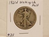 1921D WALKING LIBERTY HALF (KEY DATE) REV. SCRATCHES VG