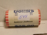 ROLL OF 25-2008P ANDREW JACKSON DOLLARS IN BANK ROLL BU