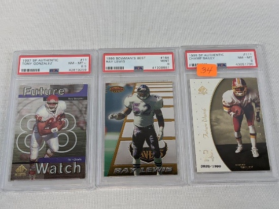 PSA graded football lot of rookies: Lewis, Bailey, Tony G., SP Auth.