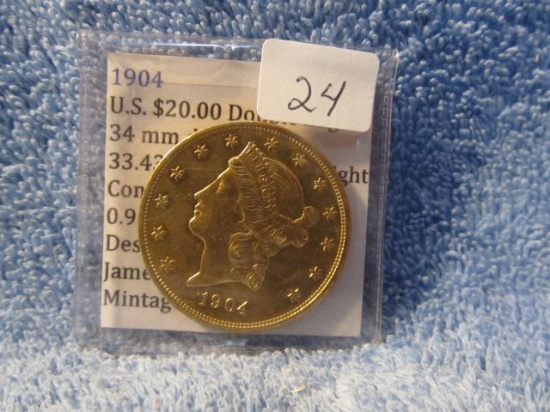 1904 $20. LIBERTY HEAD GOLD PIECE UNC