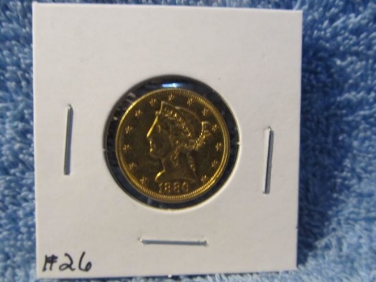 1886 $5. LIBERTY HEAD GOLD PIECE AU