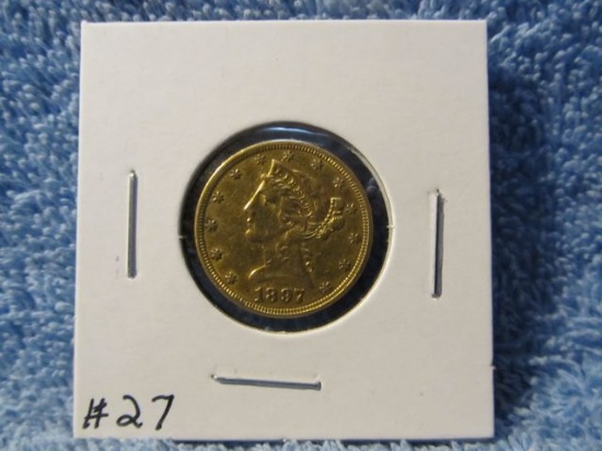 1897 $5. LIBERTY HEAD GOLD PIECE XF