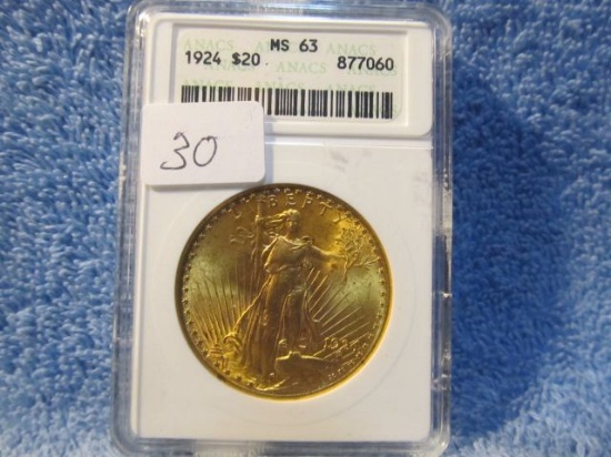1924 $20. ST. GAUDENS GOLD PIECE ANACS MS63