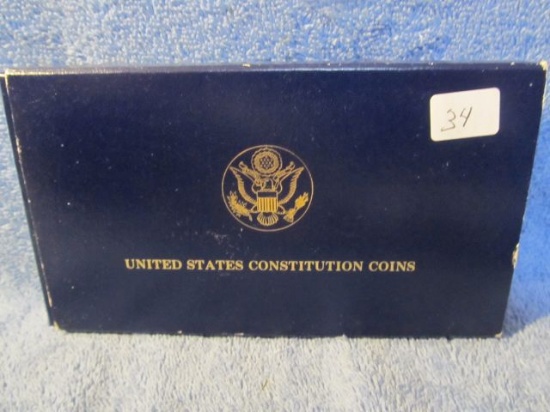 1987 U.S. CONSTITUTION 2-COIN SET W/$5. GOLD PIECE BU