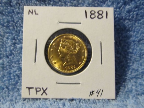 1881 $5. LIBERTY HEAD GOLD PIECE BU
