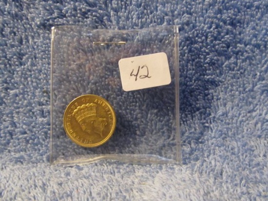 1854 $3. GOLD PIECE AU