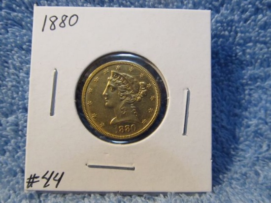 1880 $5. LIBERTY HEAD GOLD PIECE UNC