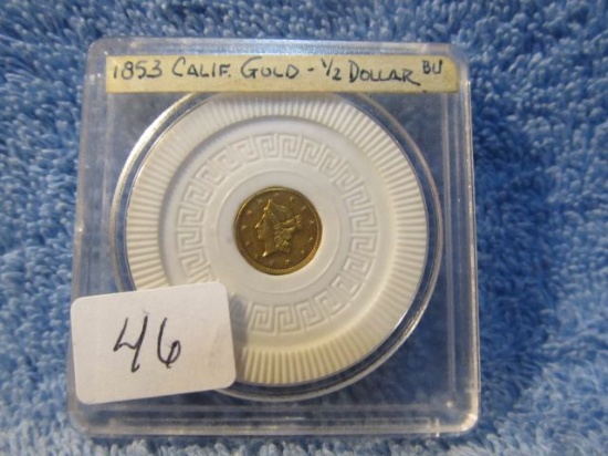 1853 HALF DOLLAR CAL. GOLD PIECE UNC