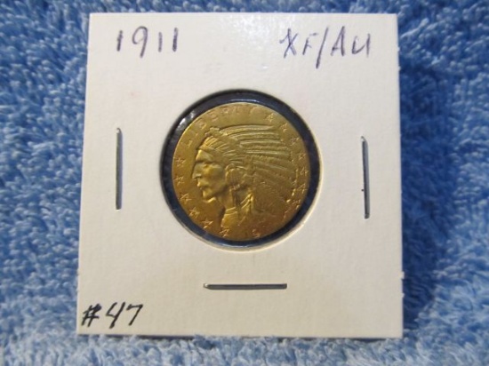 1911 $5. INDIAN HEAD GOLD PIECE XF+