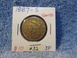 1887S $10. LIBERTY HEAD GOLD PIECE XF