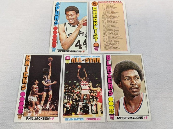 1976, 1977 Topps basketball star lot: Gervin, Checklist, Jackson, Malone, Hays