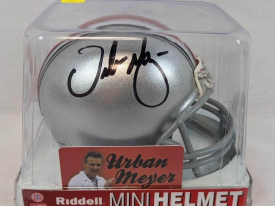 Urban Meyer signed OSU mini-helmet with a black sharpie, Urban cert