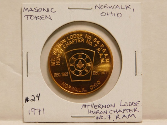 1971 MASONIC TOKEN NORWALK, OH. BU